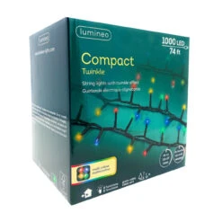 Lumineo 1000 LED Multi-Colored Compact Lights Green Wire -Christmas Loft Shop 781657 side angle 10284.1701909336