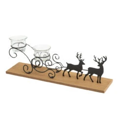 13.5" Rustic Sleigh Tealight Holder With Glass Votives