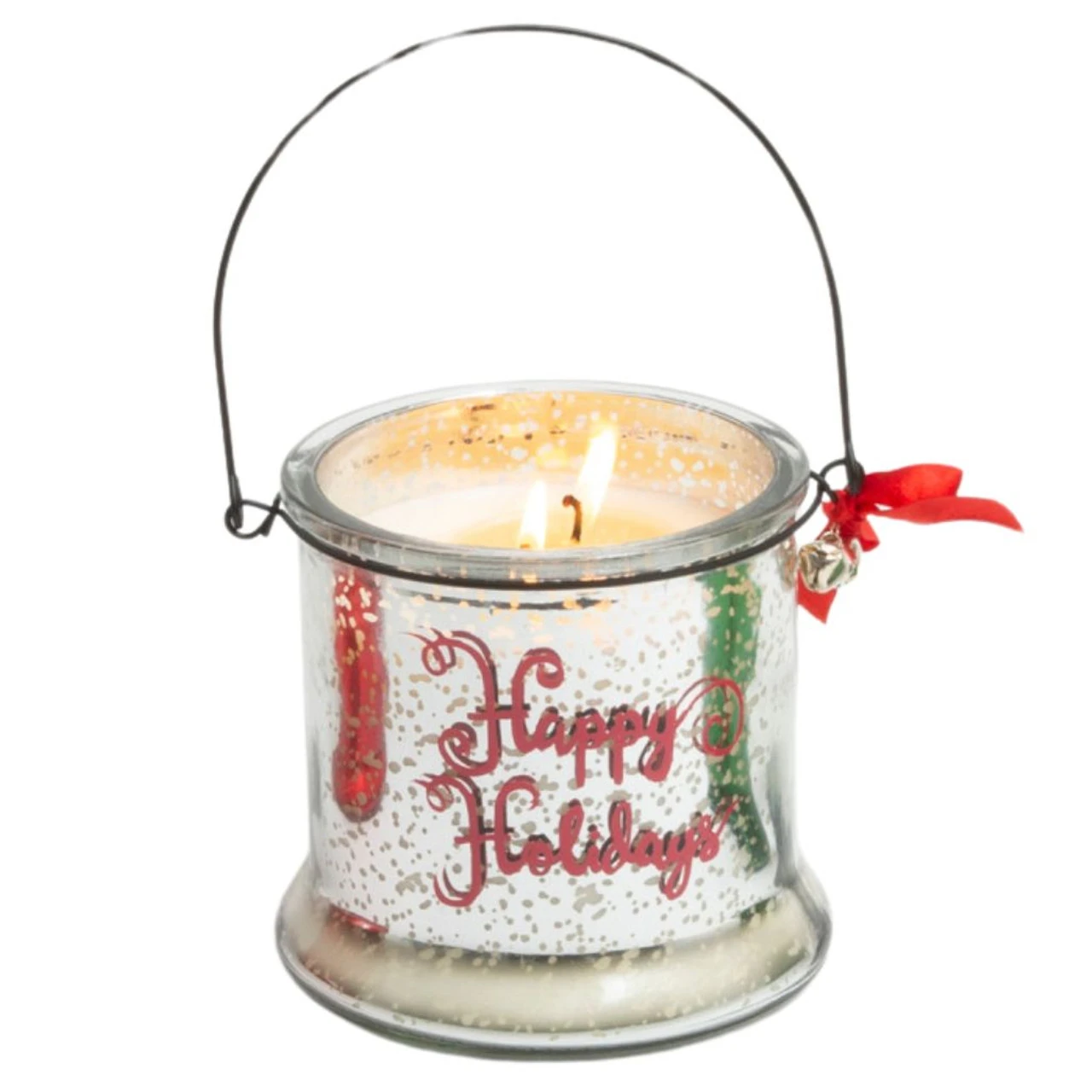 Silver Mercury Glass Candle With Handle - Happy Holidays 1 Silver Mercury Glass Candle With Handle - Happy Holidays