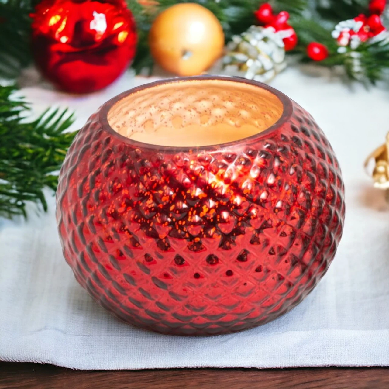 Crimson Mercury Glass Candle - Festive Radiance 2 Crimson Mercury Glass Candle - Festive Radiance - Image 2