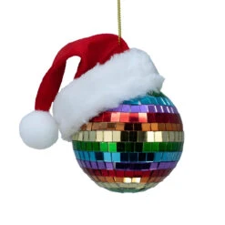 Kurt Adler 80MM Pride Mirror Ball Ornament With Santa Hat