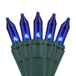 50 LED Blue Incandescent Style Lights Green Wire