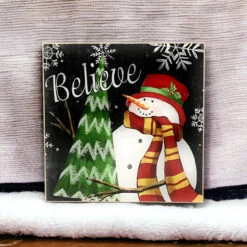 Believe Holiday Snowman Wood Block Sign -Christmas Loft Shop Believe Holiday Snowman Wood Block Sign Scene Photoroom 55722.1709478462