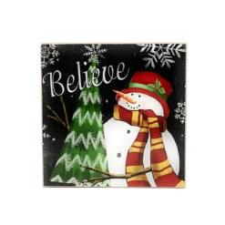 Believe Holiday Snowman Wood Block Sign