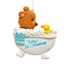Kurt Adler Blue Baby's First Christmas Bear Tub Ornament