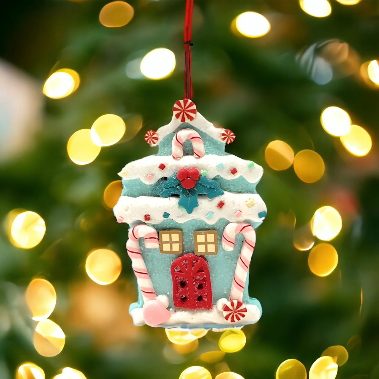 Blue Gingerbread House Clay Ornament 2 Blue Gingerbread House Clay Ornament - Image 2