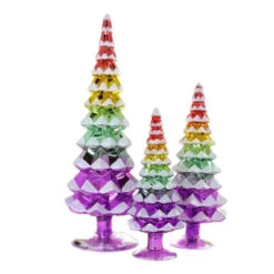 Cody Foster Pastel Rainbow Snow-Capped Glass Trees, Set Of 3