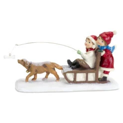 Children On Sled Resin Figurine