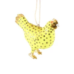Cody Foster Paper Mache Bright Yellow Merriment Hen Ornament