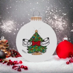 Heart Gifts By Teresa - First Christmas Tree Ornament -Christmas Loft Shop First Christmas Ornament Snow Background 84743.1708639953