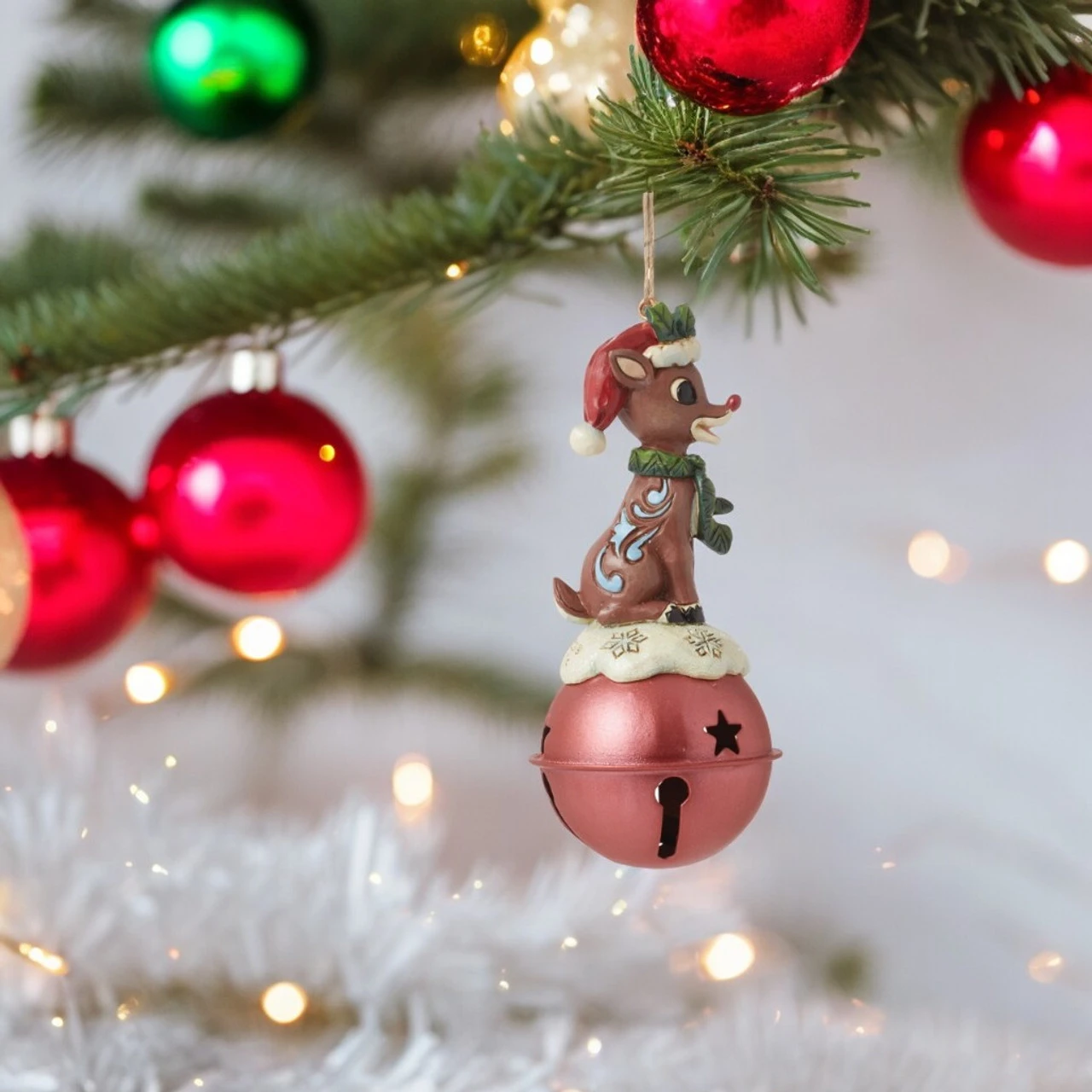 Jim Shore - Rudolph Traditions - Rudolph On Bell Ornament 2 Jim Shore - Rudolph Traditions - Rudolph On Bell Ornament - Image 2