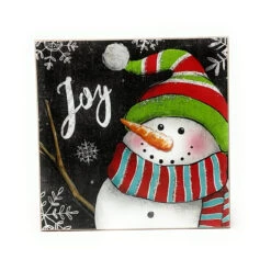 Joy Holiday Snowman Wood Block Sign
