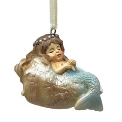 Sleepy Mermaid In Conch Shell Ornament