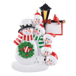 Personalized Snowman Lamp Post Family Of 6 Ornament