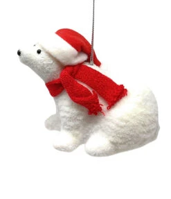Flocked Polar Bear Sitting Ornament