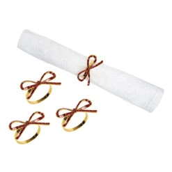 Red Ribbon Napkin Ring Set Of 4