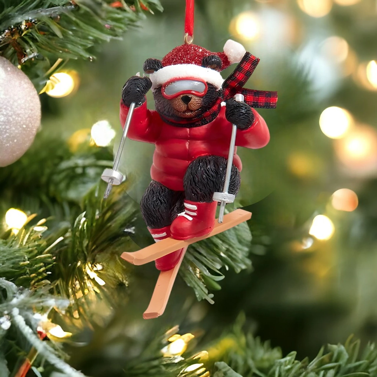 Kurt Adler Santa Hat Skiing Bear Ornament 2 Kurt Adler Santa Hat Skiing Bear Ornament - Image 2