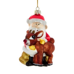 Kurt Adler Santa & Rudolph Glass Ornament