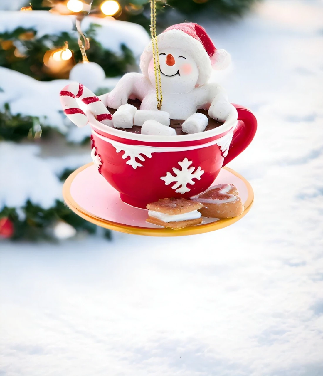 Kurt Adler Snowman In Teacup With Candy Cane Ornament 2 Kurt Adler Snowman In Teacup With Candy Cane Ornament - Image 2