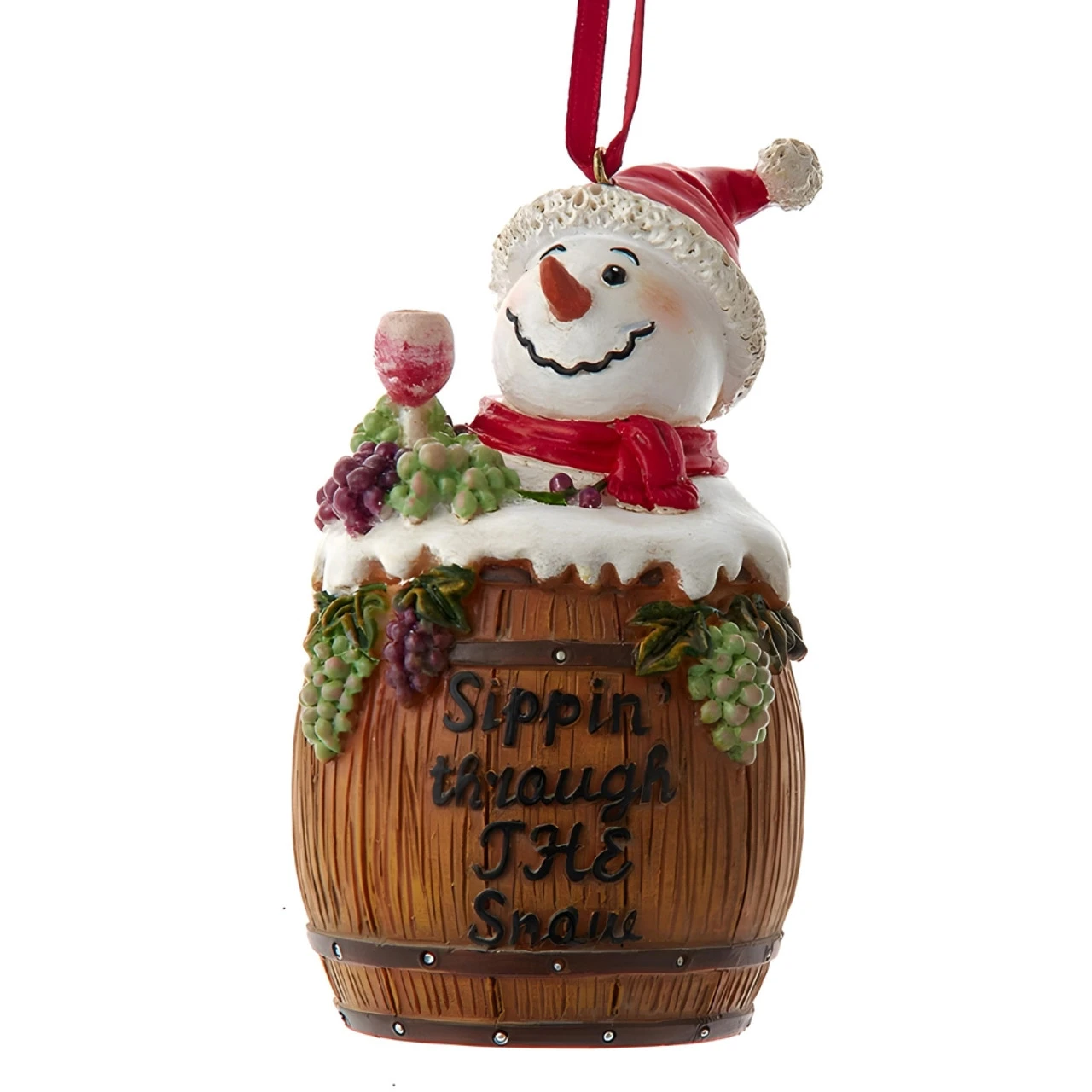 Kurt Adler Vineyard Snowman In Wine Barrel Ornament 1 Kurt Adler Vineyard Snowman In Wine Barrel Ornament