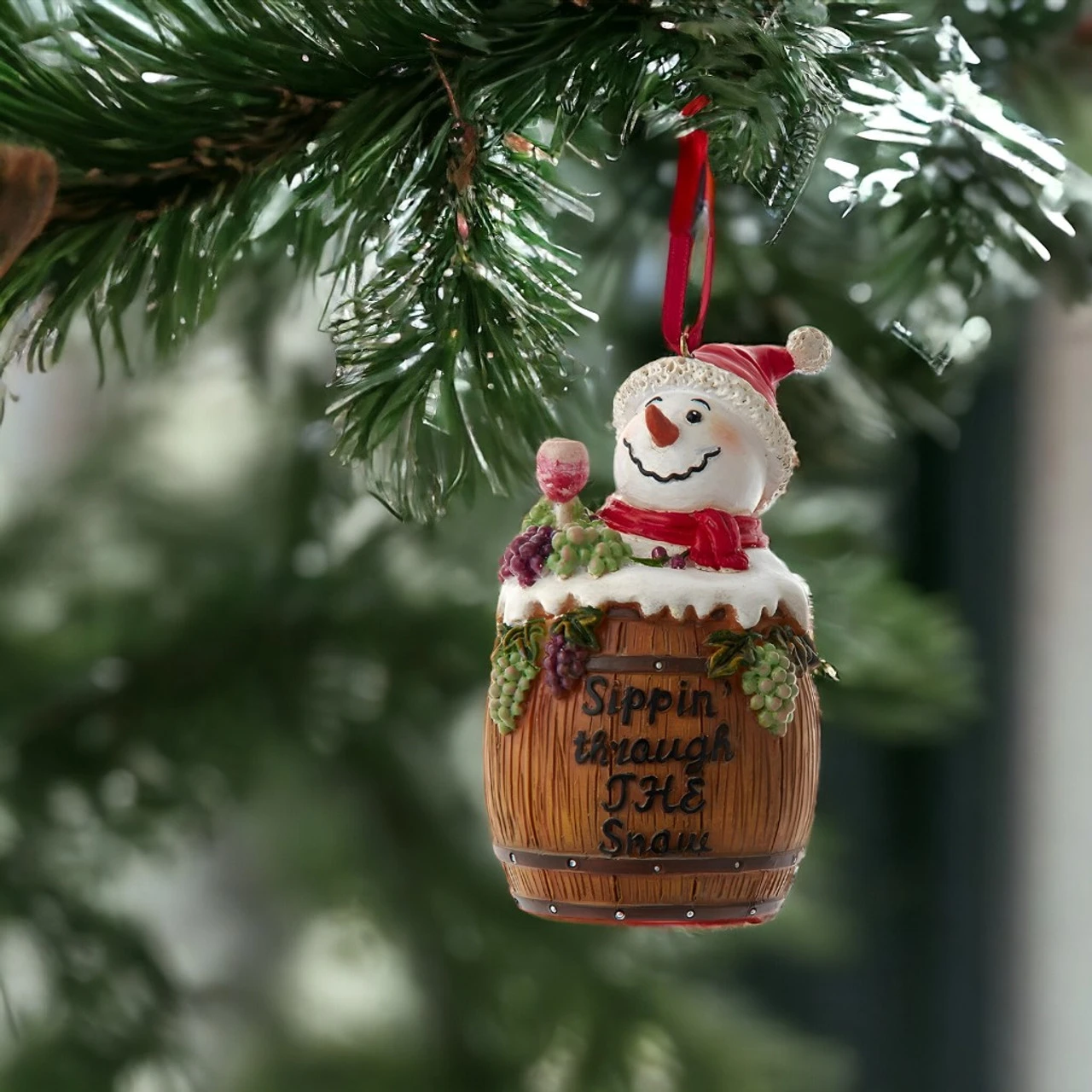 Kurt Adler Vineyard Snowman In Wine Barrel Ornament 2 Kurt Adler Vineyard Snowman In Wine Barrel Ornament - Image 2