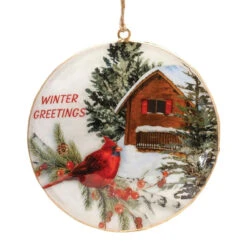 Winter Greetings Cardinal Disc Hanging Ornament