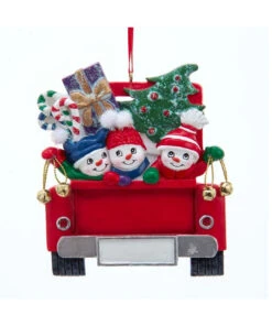 Kurt Adler Personalized Snowman Family Of 3 On Truck Ornament