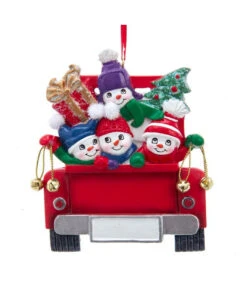 Kurt Adler Personalized Snowman Family Of 4 On Truck Ornament