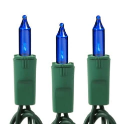 50 Light Blue Incandescent Lights Green Wire