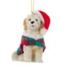 Kurt Adler Goldendoodle With Plaid Coat And Santa Hat Ornament