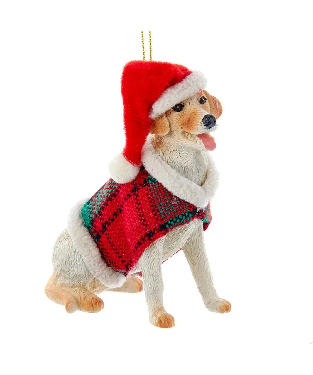 Kurt Adler Yellow Labrador Retriever With Plaid Coat And Santa Hat Ornament 1 Kurt Adler Yellow Labrador Retriever With Plaid Coat And Santa Hat Ornament