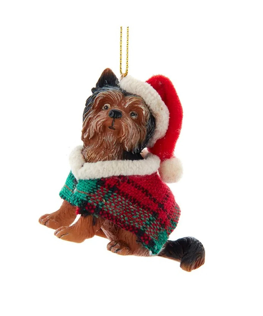 Kurt Adler Yorkshire Terrier With Plaid Coat And Santa Hat Ornament 1 Kurt Adler Yorkshire Terrier With Plaid Coat And Santa Hat Ornament