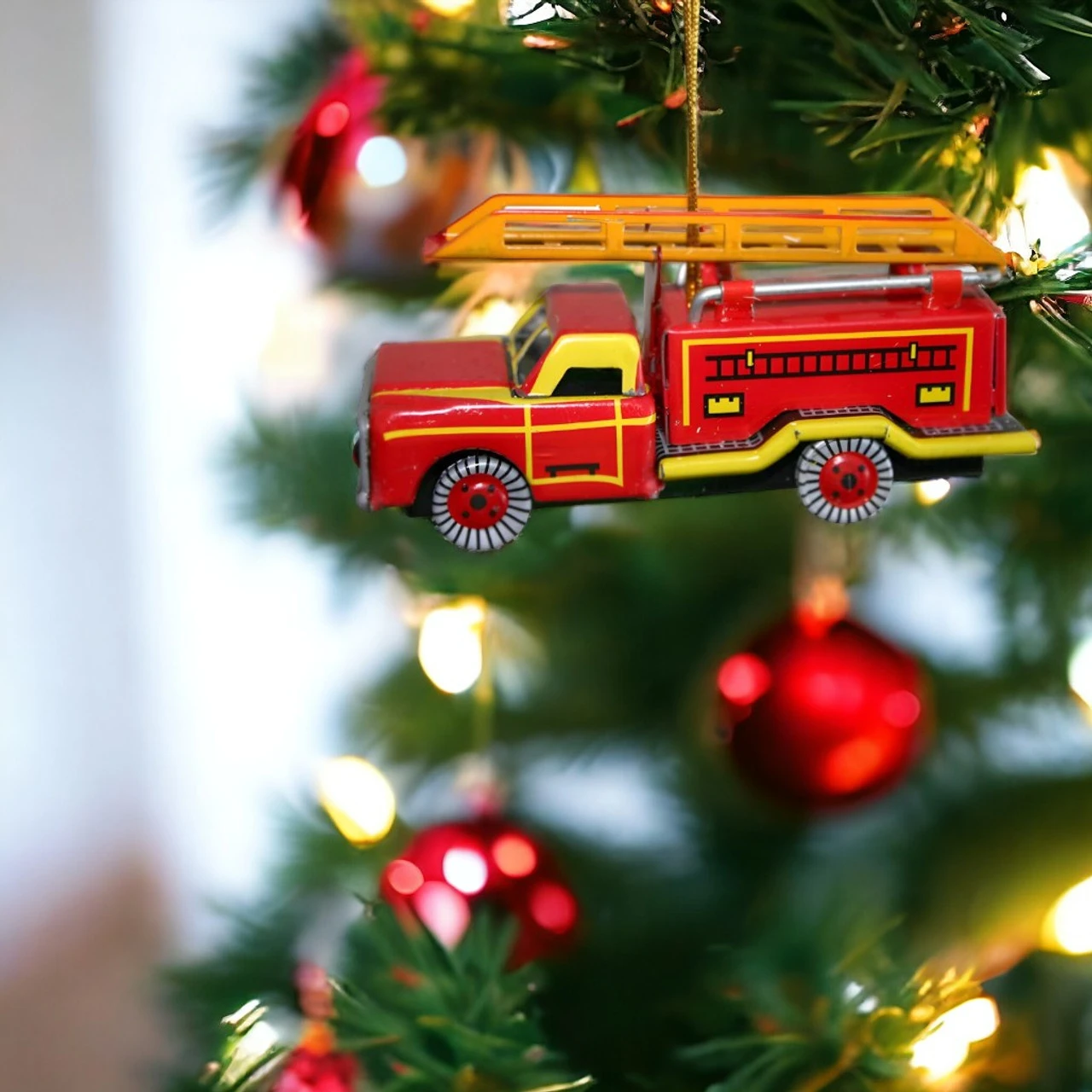 Tin Firetruck Ornament 2 Tin Firetruck Ornament - Image 2