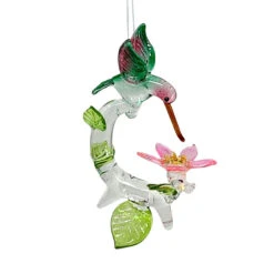 Hummingbird With Pink Flower Ornament