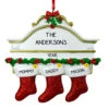 Personalized White Mantle With 3 Glitter Red Stockings Ornament