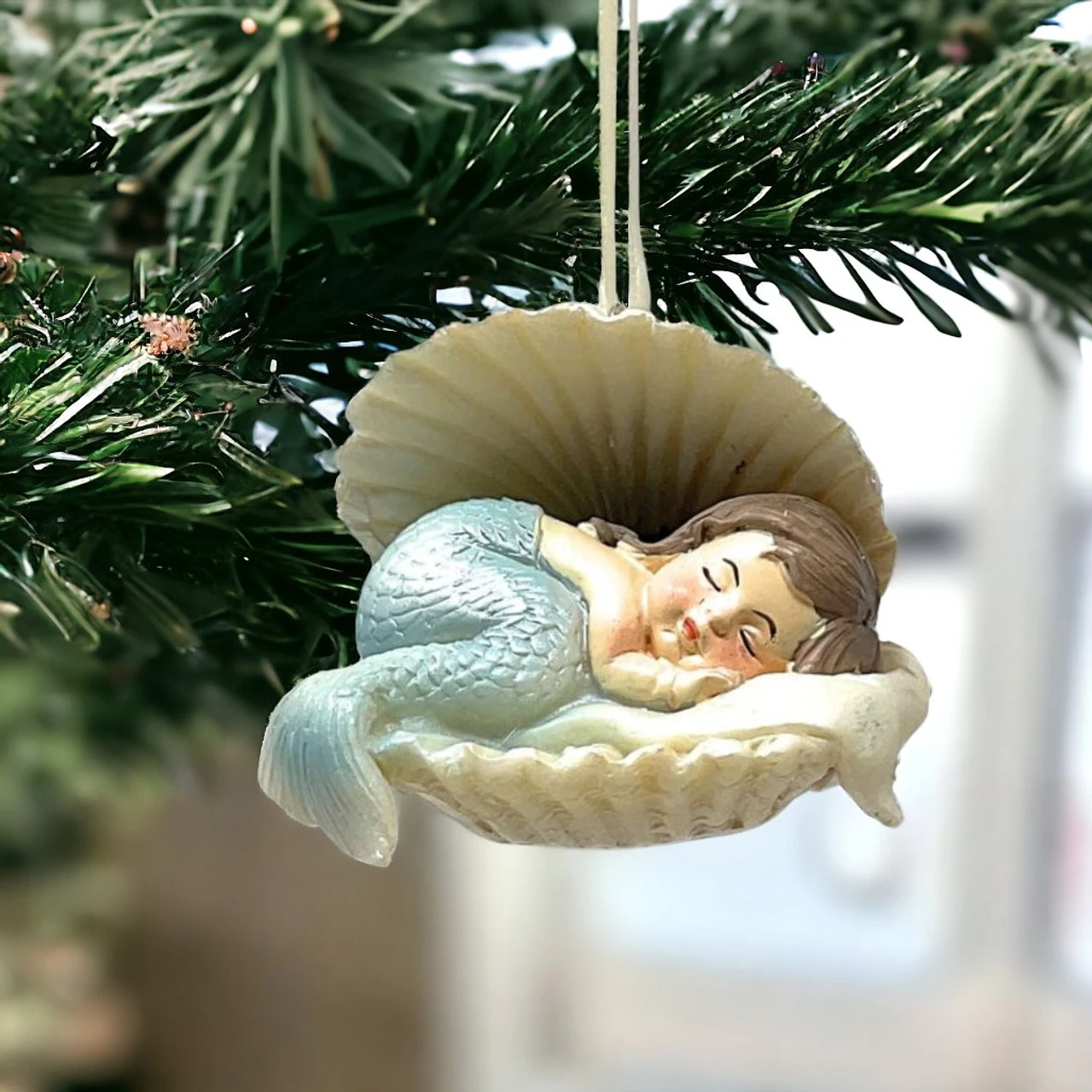 Sleepy Mermaid In Clam Shell Ornament 2 Sleepy Mermaid In Clam Shell Ornament - Image 2